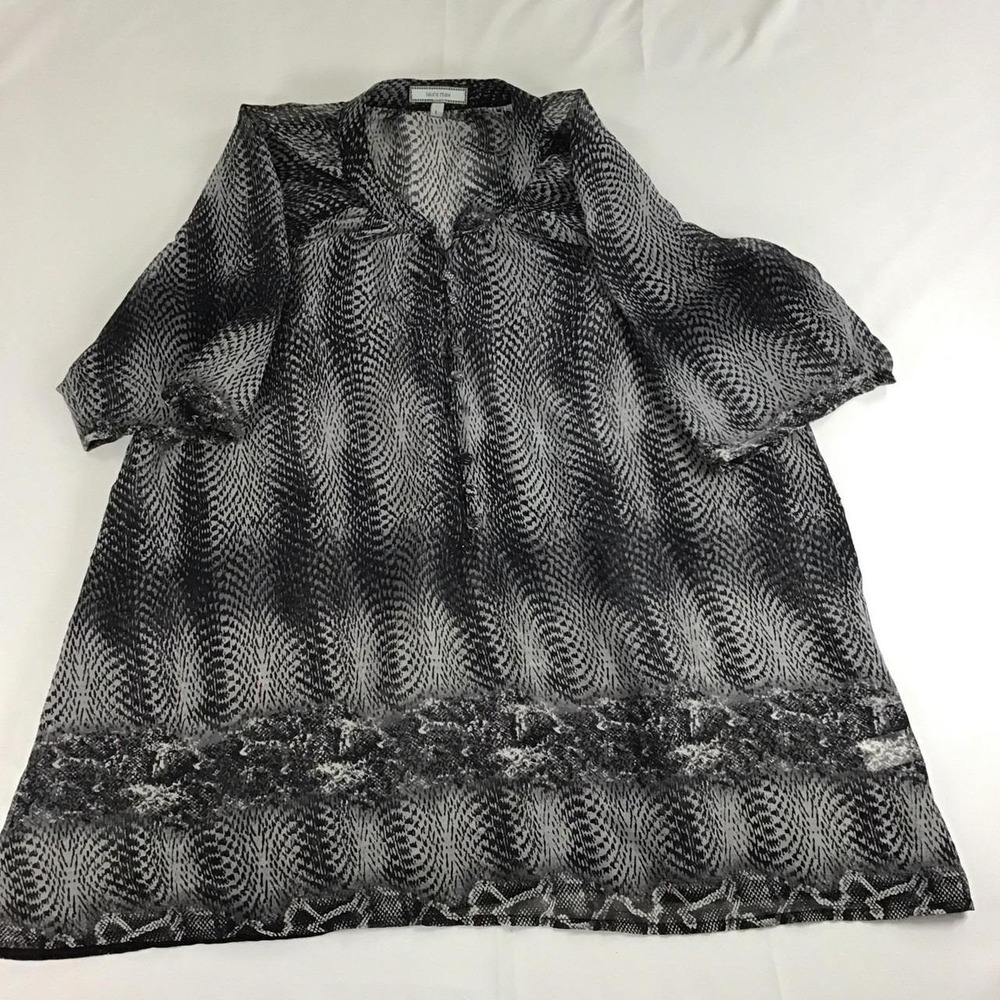 Laura Max Sheer Black Snake Print Women's 3/4 Sleeve Blouse Sz L USA Made